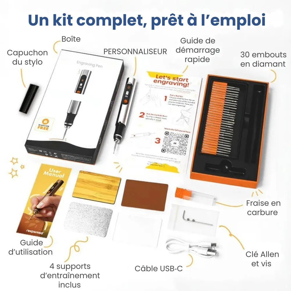 Stylo Graveur Électrique Rechargeable – Gravure Précise sur Bois, Métal & Verre
